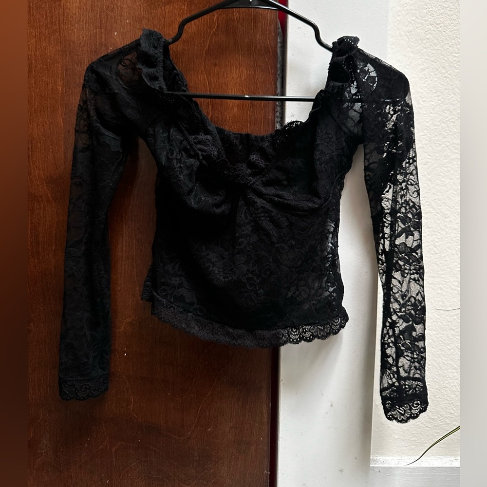 off the shoulder semi sheer blouse